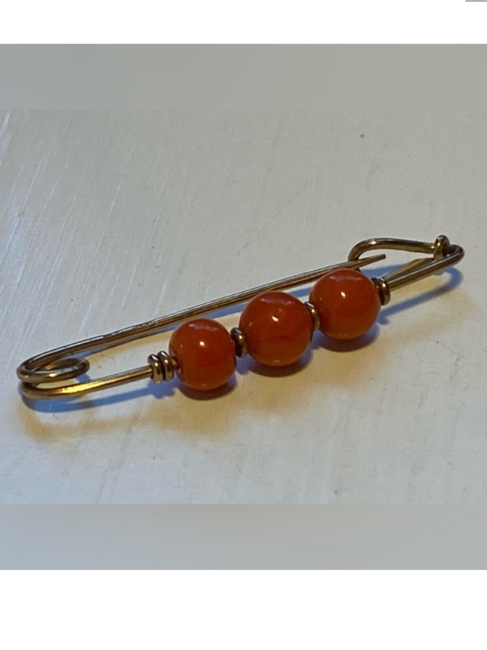 14k Gold and Coral Pin Brooch